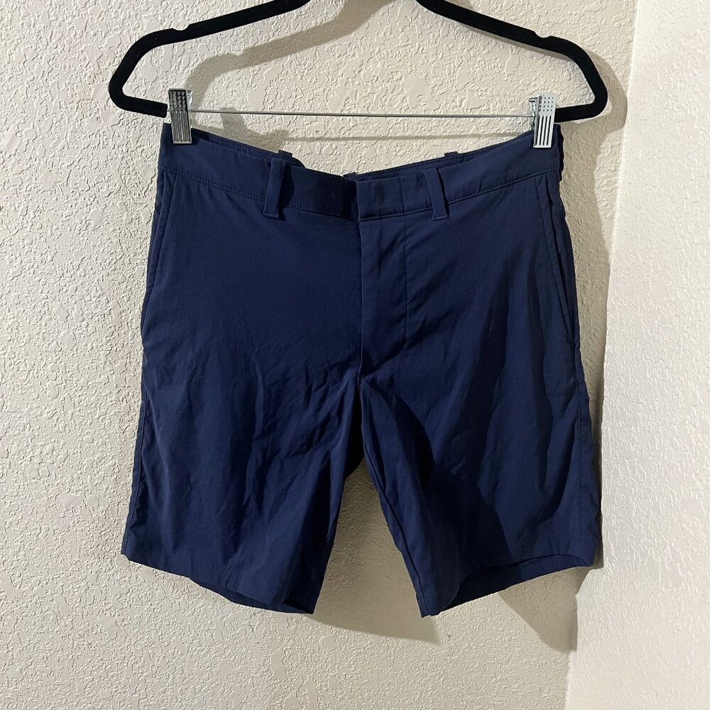 J Crew Stretch Chino Shorts Size 30 Length Inseam 9" Navy Blue EUC Casual Dark